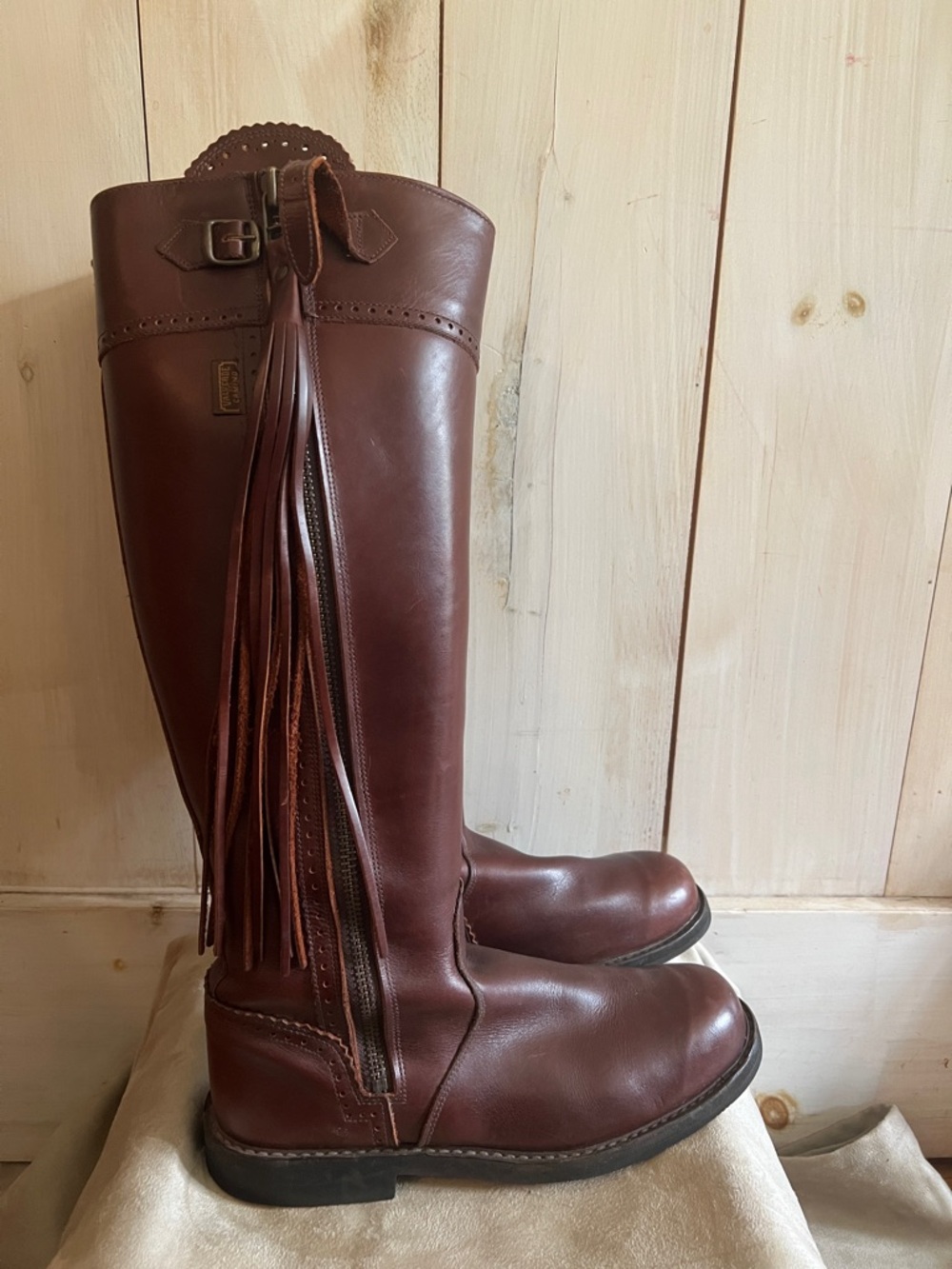 Vintage Valverde Del Camino Brown Leather Tall Fringe Riding Boots